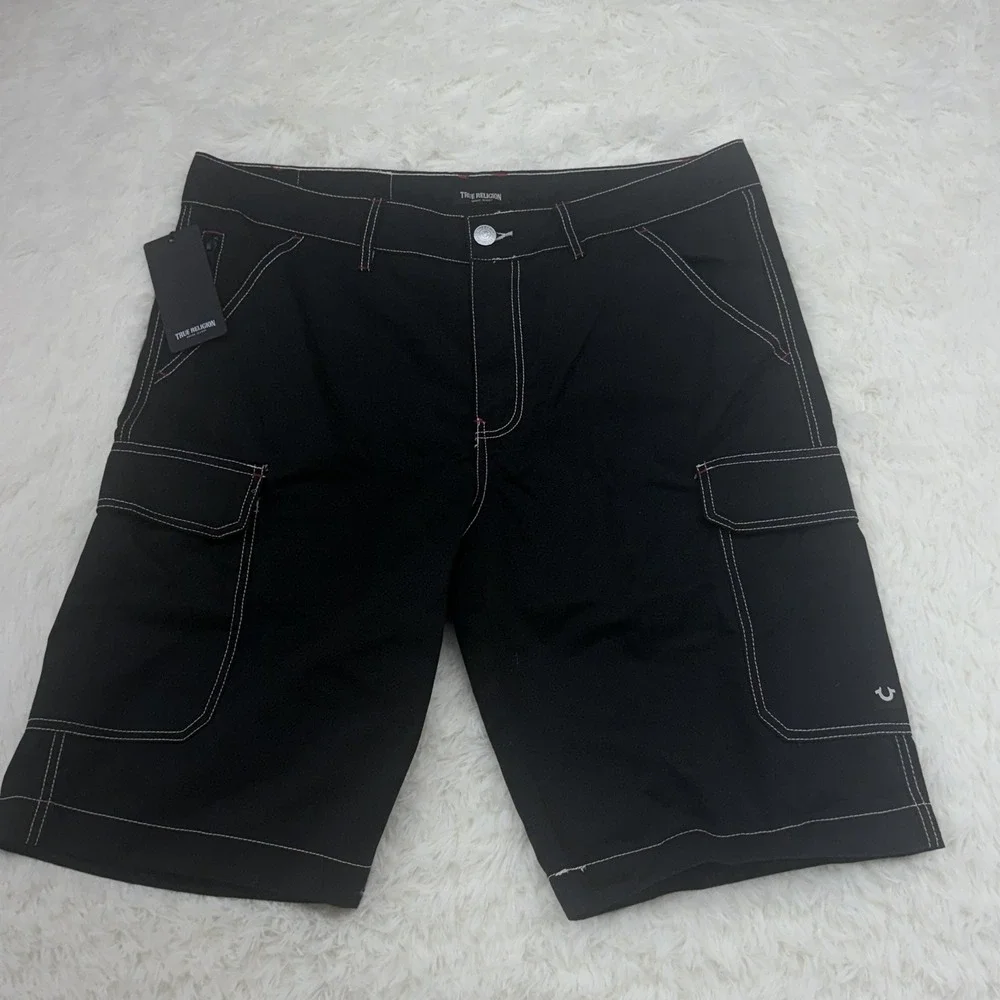 True Religion Cargo Shorts Mens 36 Black Board Shorts Flap Pocket 108056R7 NWT